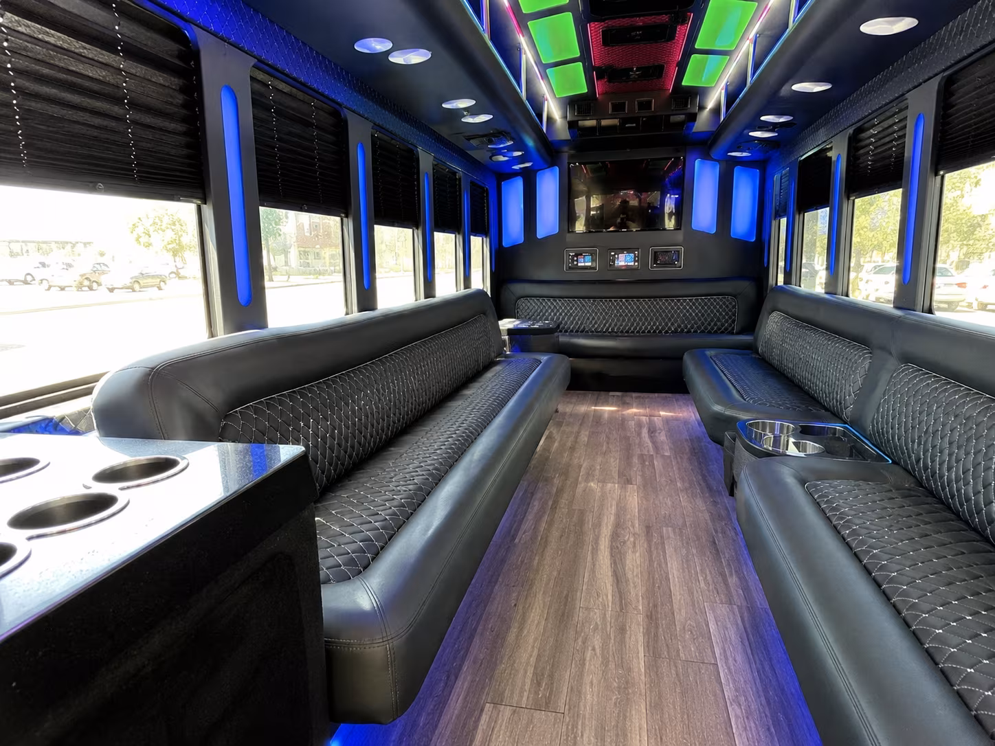downey 15 passenger party bus inside