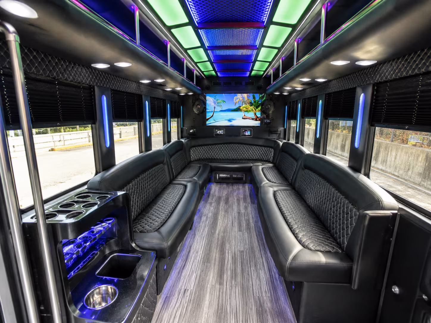 downey 18 passenger party bus inside