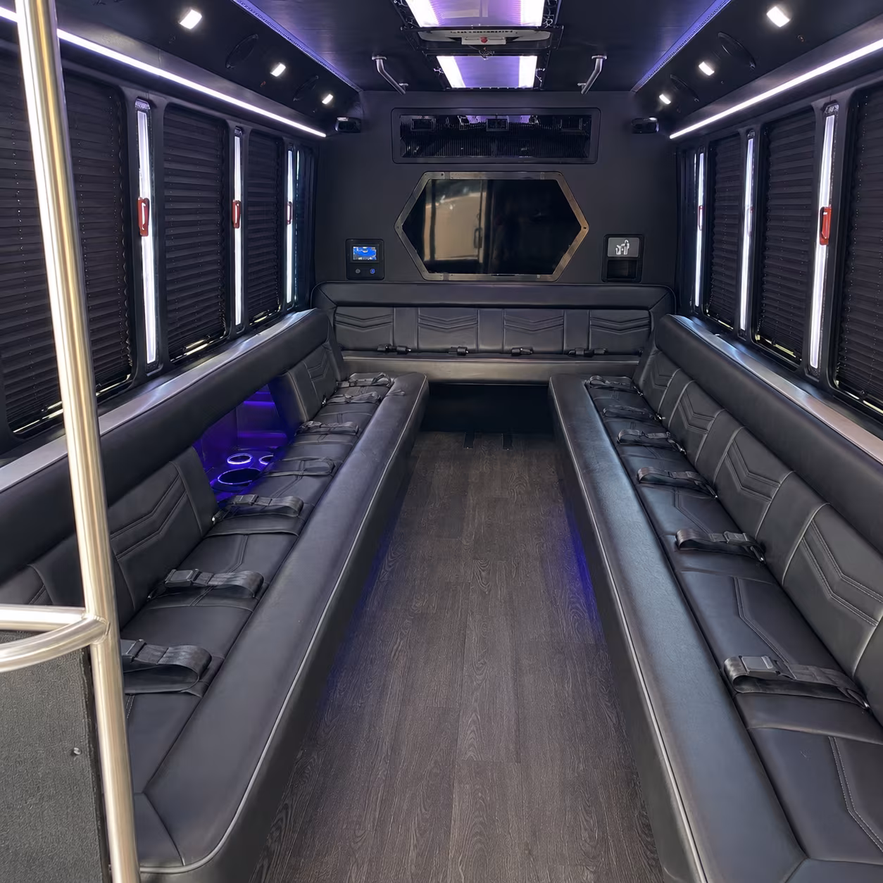 downey 18 passenger party bus interior