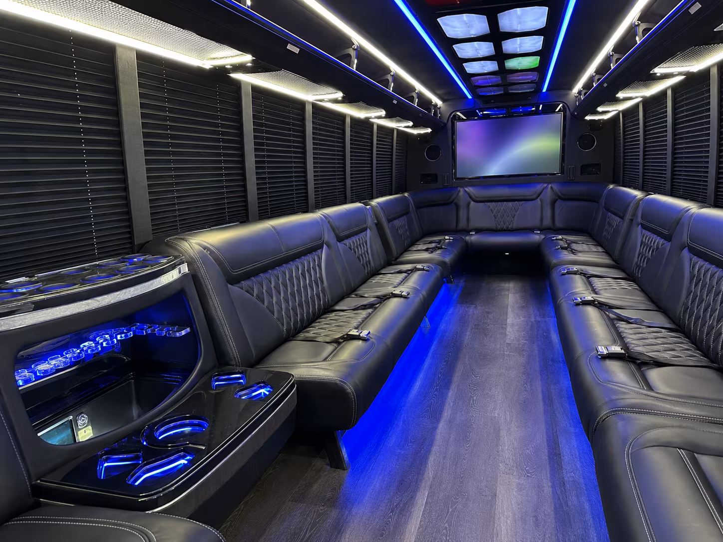 downey 20 passenger party bus inside