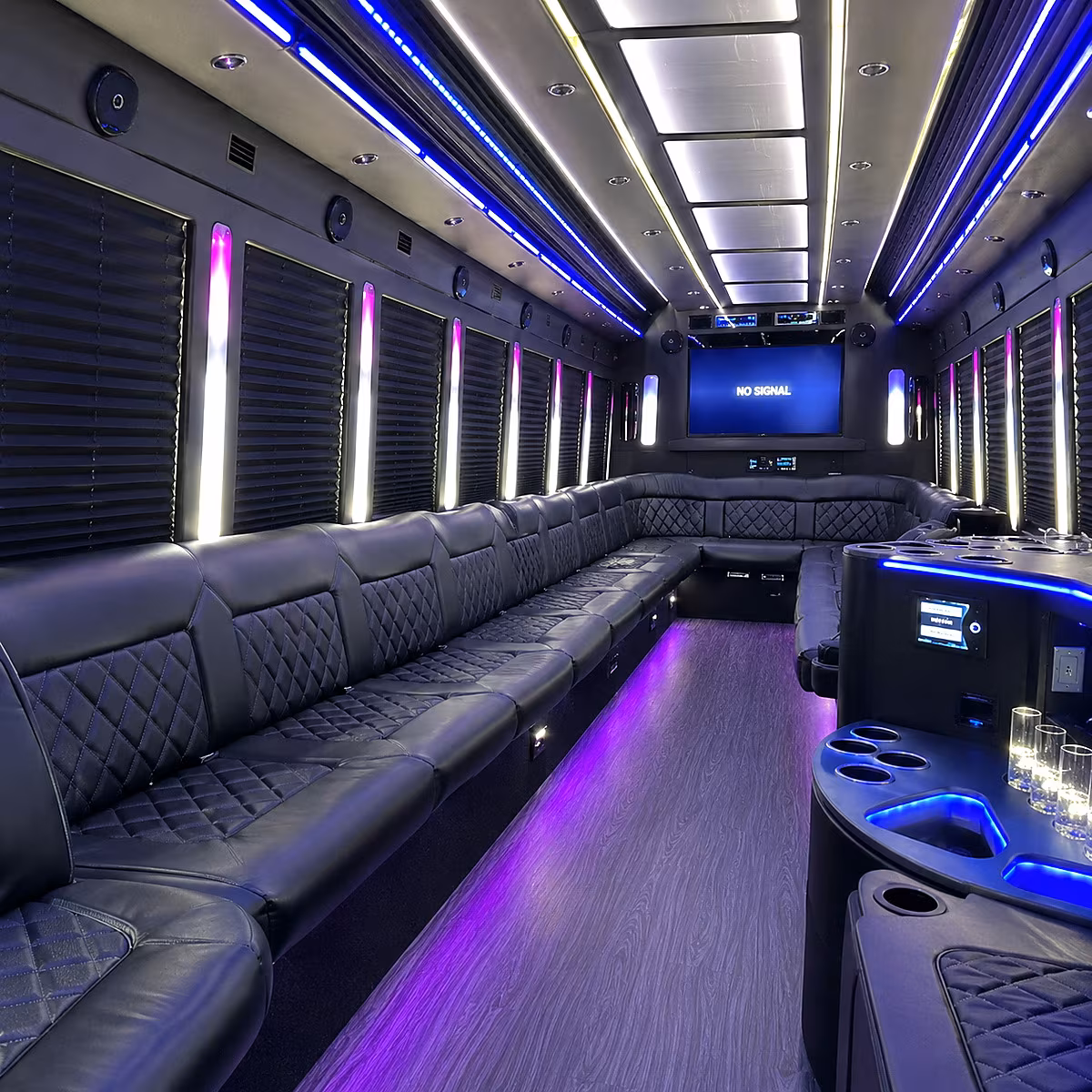 downey 30 passenger party bus inside