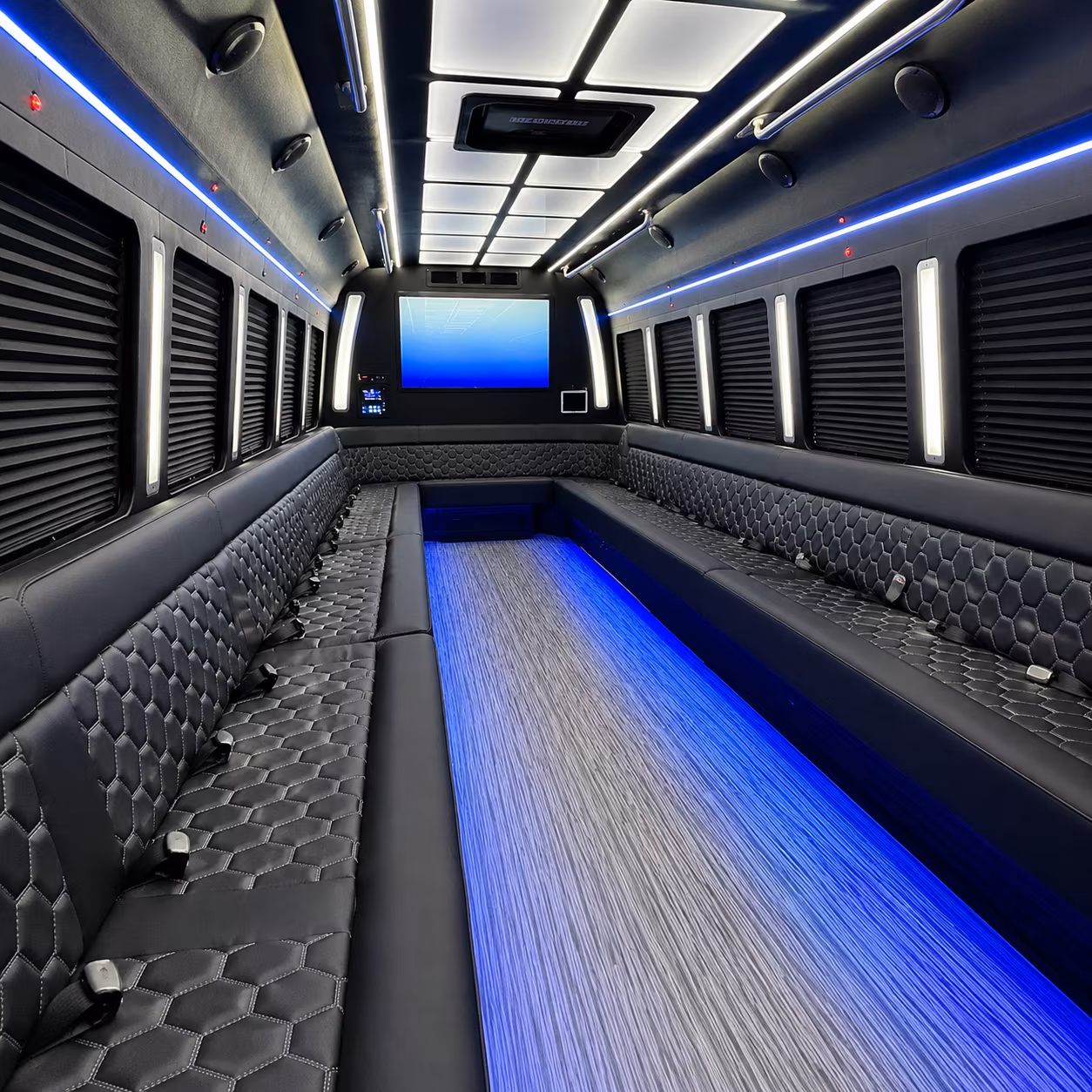 downey 50 passenger party bus inside