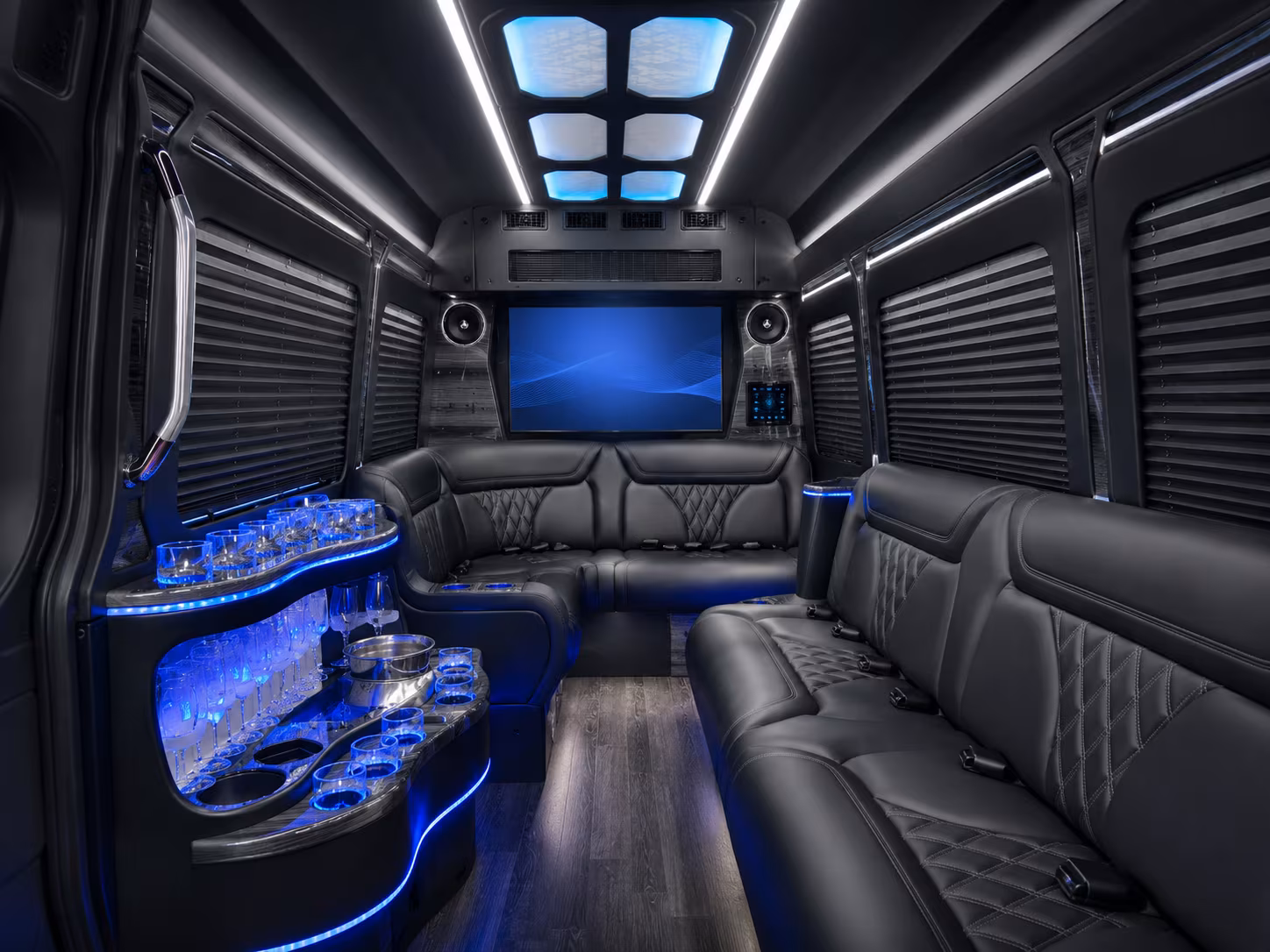downey 50 passenger party bus interior